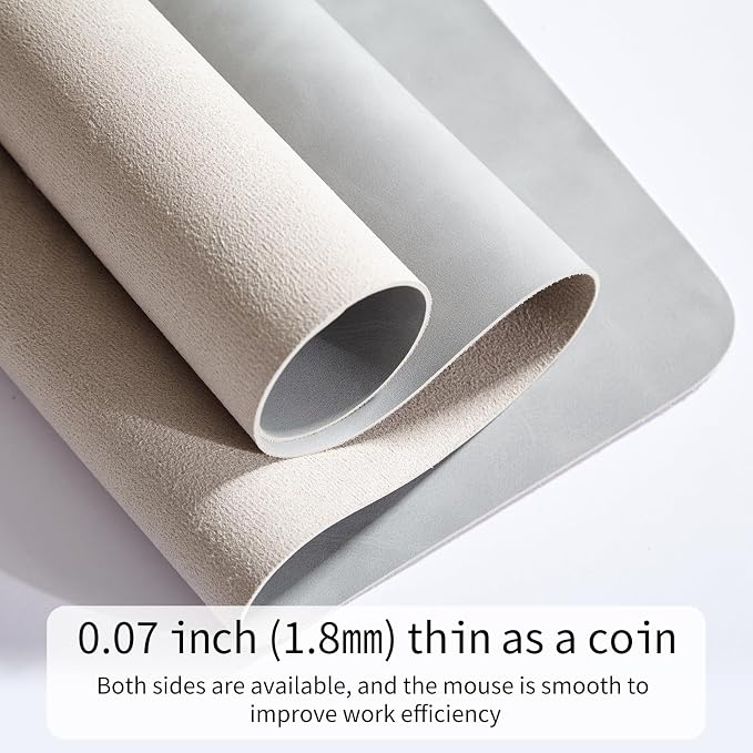 Desk Pad Soft PU Leather Large Mouse Pad Laptop Computer Desk Mat Table Blotter Flat Smooth Waterproof Non-Slip Desktop Protector Writing Pad for Office and Home (Light Grey, 60x35cm)
