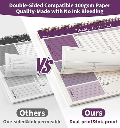 Weekly To Do List Notepad, 52 Undated Sheets （8.5"×11") Duplex-Printed Weekly Desk Planner For Work Home School Office Desk Accessories Supplies & Goal Setting Tasks - Purple