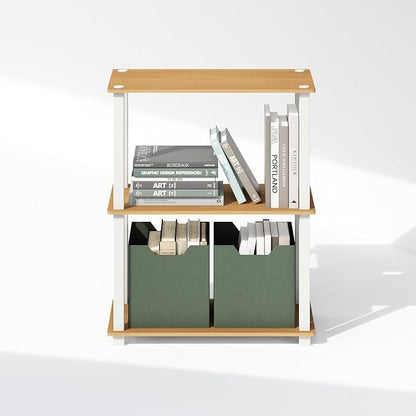Furinno Turn-S-Tube Book Shelf, 3-Tier Bookshelf, Multipurpose Bookcase with Square Tube, 11.6 x 23.6 x 29.6, for Living Room, Bedroom, Home Office, Beech/White