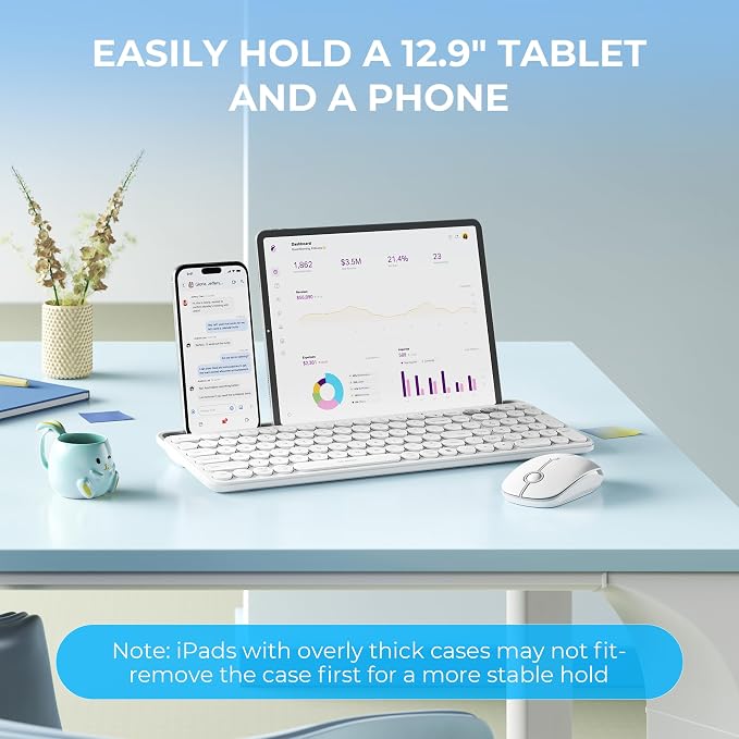 seenda Bluetooth Keyboard and Mouse for iPad, CTU-301 Wireless Multi-Device Connection Bluetooth+2.4G Keyboard Mouse Combo with Tablet Holder for iPad/MacBook/Windows, iOS/Android/Phone, White