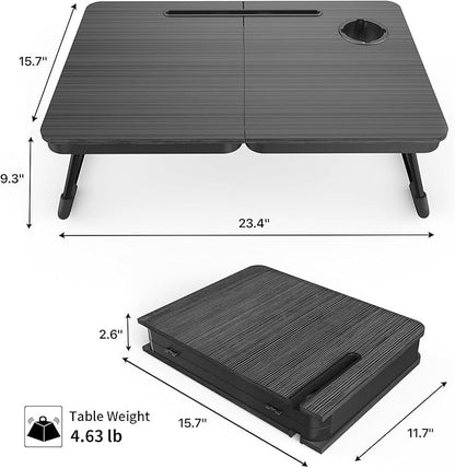 BUYIFY Foldable Laptop Bed Desk for Couch, Sofa - Large Lap Desk Tray Table with Cup Holder and Tablet Slot - Portable Notebook Stand for Eating, Writing, Studying and WFH (Black)-USA Original Patent