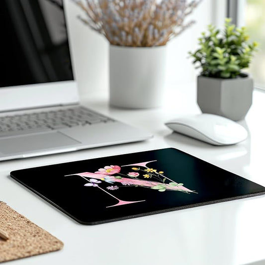 Mouse Pad Pinks Flowers Initial Letters Mousepad Desktop Laptop Computer Accessories Home Office Gaming Work Desk Computer Non-Slip Rubber Monogram Floral Alphabet A-Z mousepad (N)