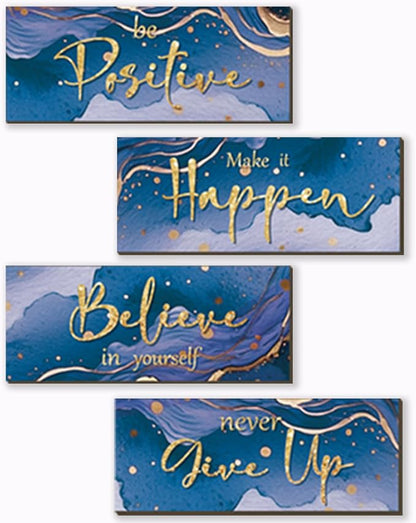 FENCORDAR 4 Piece Blue and Gold Wall Decor Set Motivational Wall Decor Inspirational Wooden Signs for Bedroom Bathroom Women’s Office Abstract Elegant Art for Home or Office Decoration 10X4 Inches