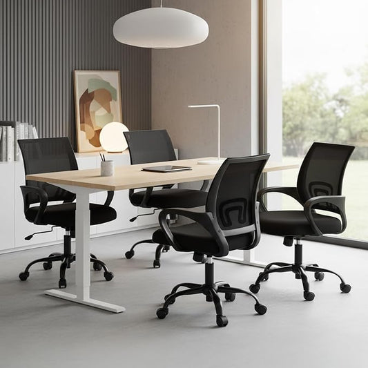OLIXIS Office Desk Chair - Ergonomic Mid Back with Lumbar Support & Rocking Mode, Height Adjustable with Fixed Armrest, for Home, Computer, Gaming, Conference, Meeting, 360° Swivel, Black, 2 Pack