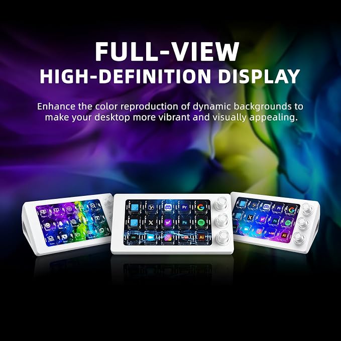 Stream Controller Deck for PC Work and Live Streamers,Macro Pad for Video and Image Editing,World's First-Ever Transparent Magnetic Stream Dock(White)