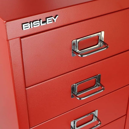 Bisley 6-Drawer Steel MultiDrawer Cabinet - Cardinal Red | Chrome Pull Handles with Label Holders, Powder-Coated Steel, Removable Drawers, Fits Under Most Desks, Labels Included