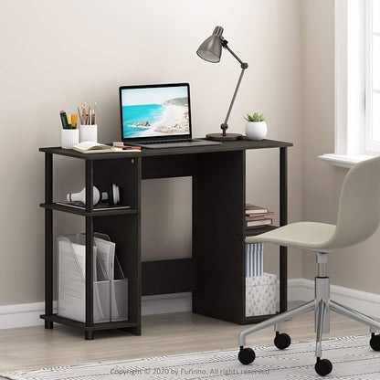 Furinno JAYA Desk, 38.4" Wide Gaming Desk, Computer Study Desk, Office Desk with Side Shelves, Open Storage, for Home Office, Bedroom, Dorm, Study Room, Espresso