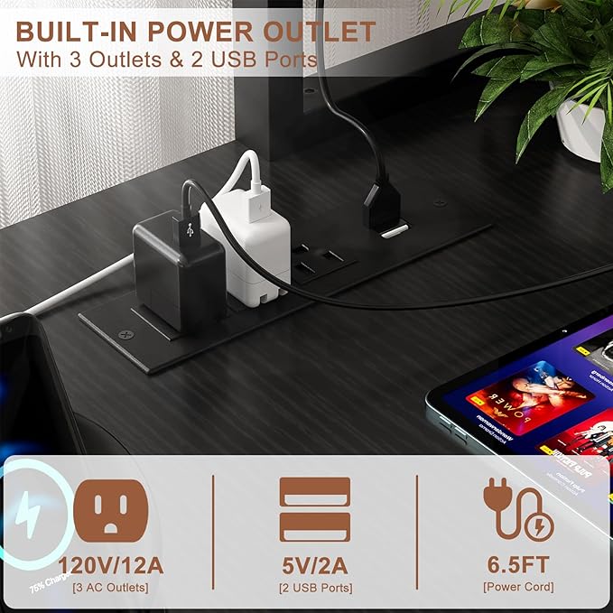 Aheaplus L Shaped Desk Gaming Desk, 59" L Shaped Computer Desk with LED Light & Power Outlet, Reversible Home Office Desk Gamer Desks with Shelves & Storage Bag & Hooks, Corner PC Desk, Black
