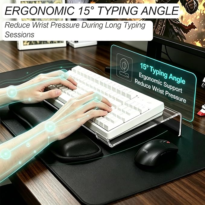 Keyboard Stand for Desk, 17 Inch Clear Ergonomic Keyboard Riser with Wrist Rest, Anti-Slip Silicone Strips, Sturdy Computer Keyboard Lift for Office Home Gaming Typing