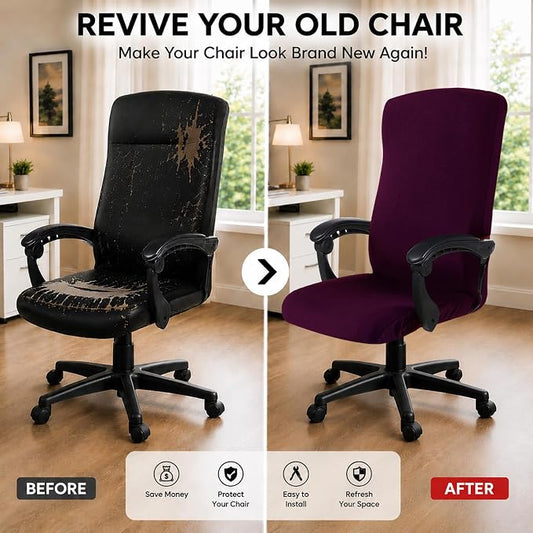 Stretch Computer Office Chair Cover with Durable Zipper - Universal Washable Removable Spandex Rotating Boss Chair Slipcovers - Anti-dust Soft Desk Chair Seat Protector for Dogs, Cats, Pets (Plum)