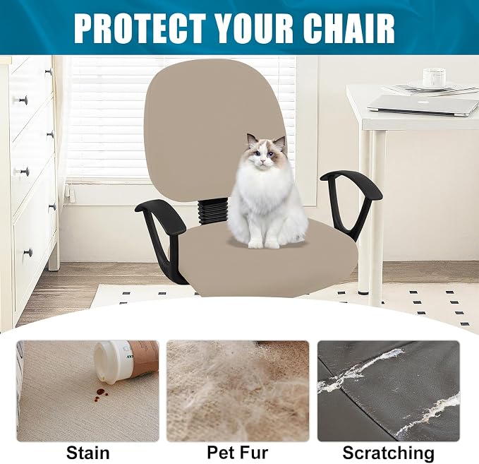 Smiry Stretch Printed Office Computer Chair Covers, Universal Washable Removable Desk Rotating Chair Slipcovers Protector, Seat + Backrest Cover - Taupe