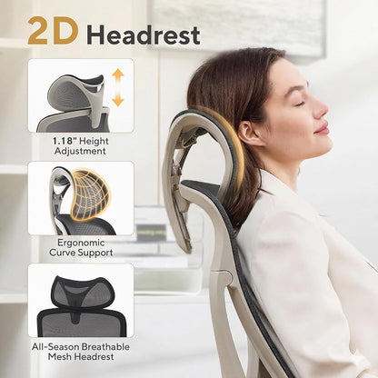 Nouhaus Apertura Ergonomic Office Chair, Home Office Desk Chairs w/Adjustable Lumbar Support & Headrest, Dynamic Back Support, 3D Armrests, High Back Mesh Comfy Computer Chair for Long Hours (Grey)
