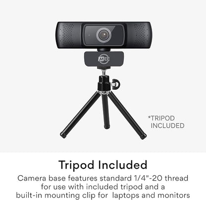 MEE Audio 201W 1080p HD Webcam with Mini Tripod, Wide Angle Lens, Microphone, Autofocus, Low Light Correction for Zoom Video Calling; USB Streaming Web Camera for Computer PC Mac Laptop Desktop