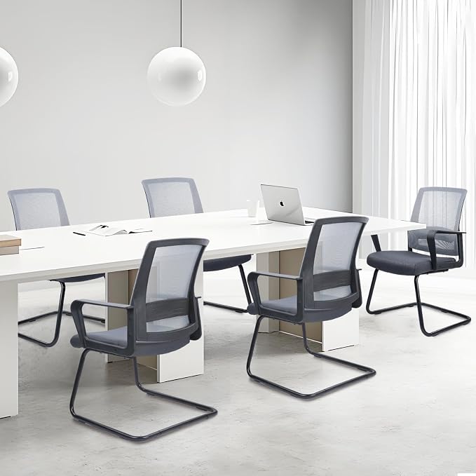 CLATINA Office Guest Chair with Lumbar Support and Mid Back Mesh Space Air Grid Series for Reception Conference Room Gray 2 Pack