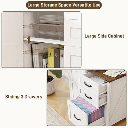 Halitaa Lateral File Cabinet with 3 Drawers, Farmhouse File Cabinet for Letter/A4 Size Hanging Files, Large Wood File Storage Cabinets Printer Stand for Home Office Furniture, Rustic White