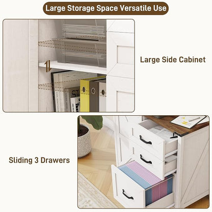 Befrases Farmhouse Lateral Filing Cabinet, Lateral File Cabinet with 3 Drawers and Storage Cabinet, Wooden Printer Stand with File Drawer for Letter/A4 Size Hanging File for Home Office, Rustic White