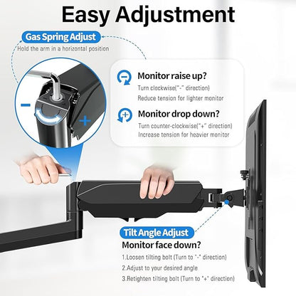 MOUNTUP Dual Monitor and Laptop Mount, Adjustable Monitor Stand for 2 Max 27" Computer Screens, Laptop Tray Fits 10-17inch Notebook, Holds 4.4-17.6lbs Per Arm, 3-in-1 Adjustable Monitor Desk Mount