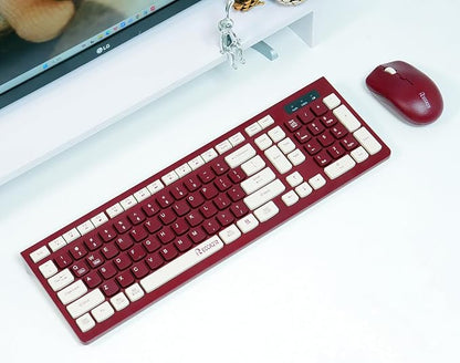 Wireless Keyboard and Mouse Combo, Reccazr 2.4G Full-Sized Keyboard and Mouse Cordless, 3 DPI Adjustable Mouse, Dual-System Keyboard for Computer/Laptop/Windows/Mac (Wine red)