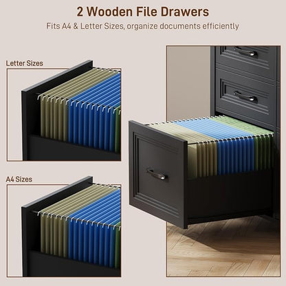 Halitaa 6 Drawer File Cabinets,Farmhouse Lateral Filing Cabinet Fits Letter and A4 Size, Wooden File Cabinet for Home Office, Printer Stand,Black