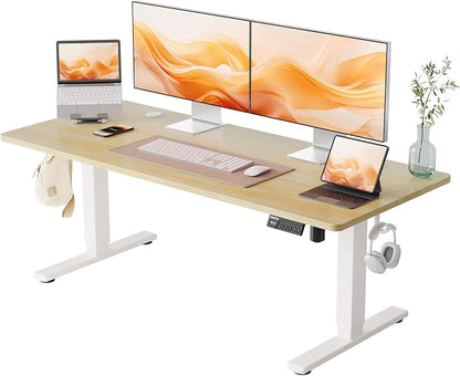 YIHAYO Low Height Adjustable Desk, Lifts 18.1-28.3 Inches, Electric Standing Desk for Short People, 55 x 24 Inches Computer Table with Splice Board for Home Office, Natural
