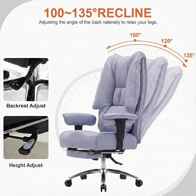 EXCEBET Big and Tall Office Chair 400lbs Wide Seat, Leather High Back Executive Office Chair with Foot Rest, Ergonomic Chairs Lumbar Support for Lower Back Pain Relief (Light Purple)