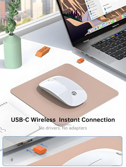 RAPIQUE R306C USB C Wireless Mouse for MacBook, Type-C 2.4GHz Portable Computer Mouse with USB-C Receiver, Silent Click, Slim Cordless Mouse, 3-Speed DPI, for iPad, Chromebook, Laptop, MacOS - White