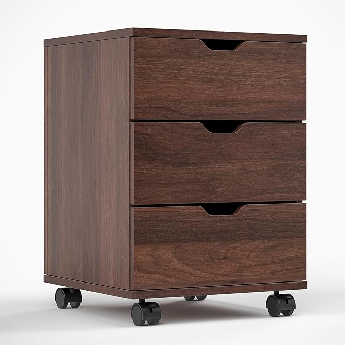 Farini Wood File Cabinet for Home Office,Under Desk 3 Drawer Mobile File Cabinet(Brown,Fully-Assembled)