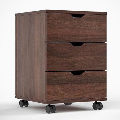 Farini Wood File Cabinet for Home Office,Under Desk 3 Drawer Mobile File Cabinet(Brown,Fully-Assembled)