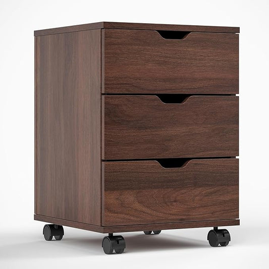 Farini Wood File Cabinet for Home Office,Under Desk 3 Drawer Mobile File Cabinet(Brown,Fully-Assembled)