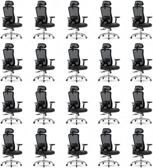Marsail Ergonomic Office Chair with 6D Armrests, 3D Adjustable Headrest, Slide Seat, Lumbar Support, and 4-Position Tilt Lock – Big and Tall Office Chair with 330 lbs Capacity, Pack of 20