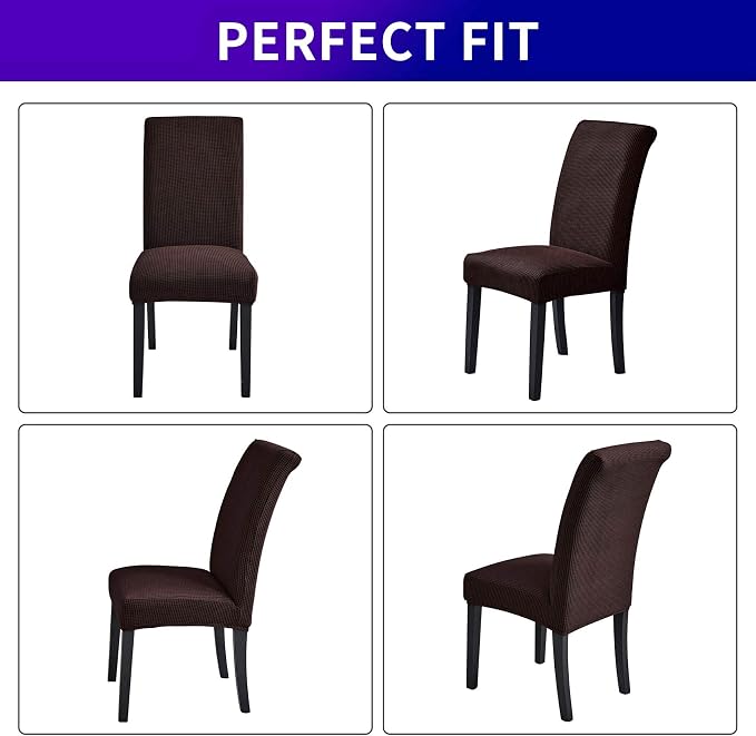 Stretch Chair Covers for Dining Room Set of 6, Removable Washable Dining Room Chair Covers, Dining Chair Slipcovers Seat Protector, Great for Home and Banquet Decor (Chocolate, 6 Pack)