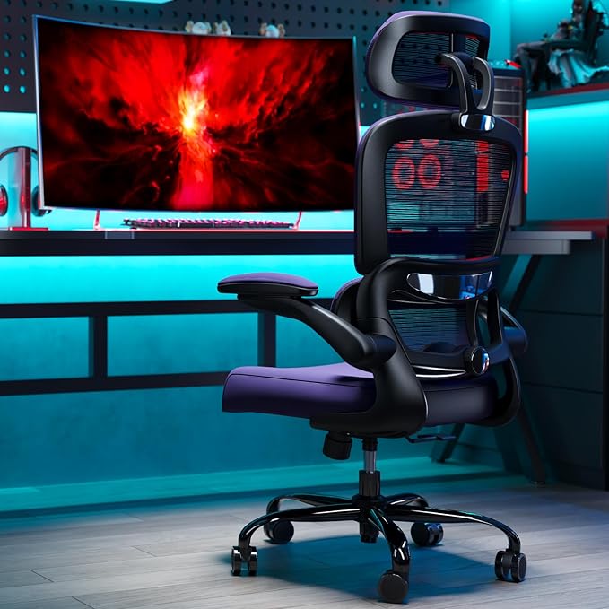 TRALT Office Chair Ergonomic Desk Chair, 330 LBS Home Mesh Office Desk Chairs with Wheels, Comfortable Gaming Chairs (Violet)
