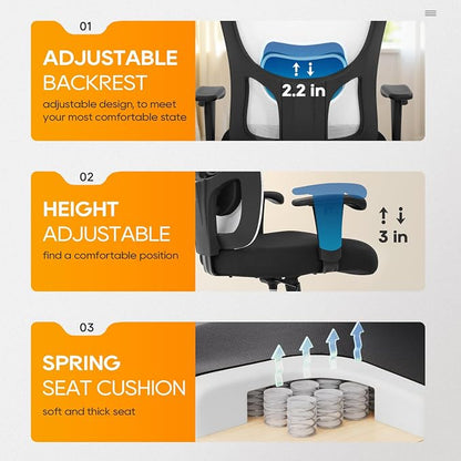 BestOffice Big and Tall Office Chair 400lbs Desk Chair Mesh Computer Chair with Lumbar Support Wide Seat Adjust Arms Rolling Swivel High Back Task Executive Ergonomic Chair for Home Office, White