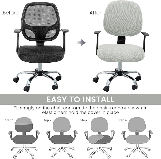 MIFXIN Computer Office Chair Cover Stretch Elastic Slipcover 2 Piece Stretchable Jacquard Computer Chair Seat Cover Furniture Protector for Office Home, Only Covers NO Chair (Light Grey)