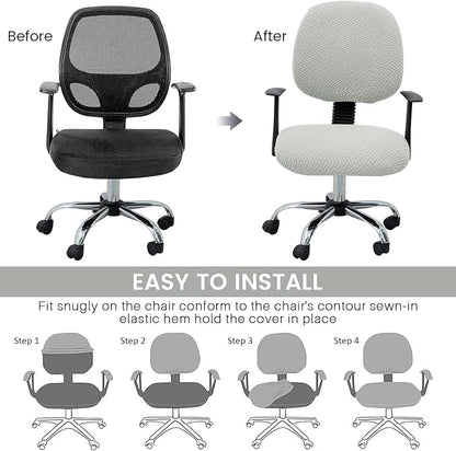 MIFXIN Computer Office Chair Cover Stretch Elastic Slipcover 2 Piece Stretchable Jacquard Computer Chair Seat Cover Furniture Protector for Office Home, Only Covers NO Chair (Light Grey)