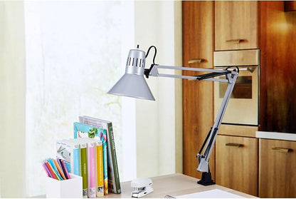 Bostitch Office VLF100-SLV Swing Arm Desk Lamp with Clamp Mount, 36" Reach with Multi-Joint Adjustment, Includes Replaceable LED Bulb (VLF), Silver