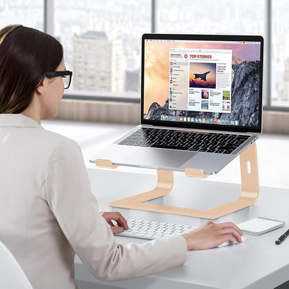 OMOTON Laptop Stand, Detachable Laptop Mount, Aluminum Laptop Holder Stand for Desk, Compatible with MacBook Air/Pro, Dell, HP and All Laptops (11-16 inch), Gold