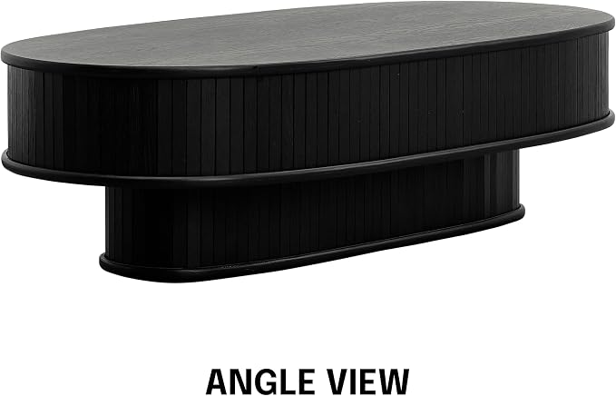 NTC Stream DOU Coffee Table, Modern Double-Layer Oval Wooden Center Table with Vertical Groove Design, Stylish Living Room Decor, Contemporary Minimalist Style, Easy Assembly - Burnt Black