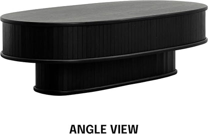NTC Stream DOU Coffee Table, Modern Double-Layer Oval Wooden Center Table with Vertical Groove Design, Stylish Living Room Decor, Contemporary Minimalist Style, Easy Assembly - Burnt Black