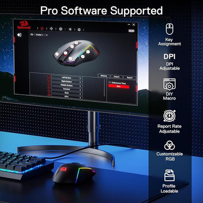 Redragon M693 LIT Wireless Gaming Mouse, 12800 DPI Mice w/ 3-Mode Connection, BT & 2.4G Wireless, 7 Macro Buttons, Reliable Power Capacity for PC/Mac/Laptop