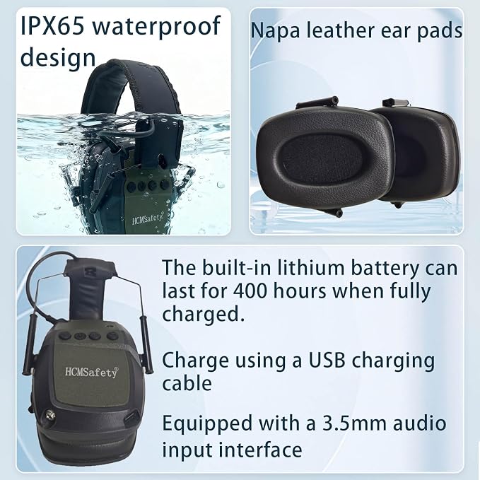 Electronic Ear Muffs - Gun Range Ear Protection, Retractable, Portable, Lightweight, Microphone Earplugs for Shooting Ear Protection