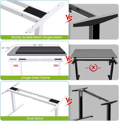 farexon Electric Standing Desk Frame with Cable Management Tray, Wheels & Hooks, Heavy Duty Dual Motor Stand Up Desk Dual-Beam Frame,265 lbs Capacity up to 78" x 40" Tops (White Frame Only)