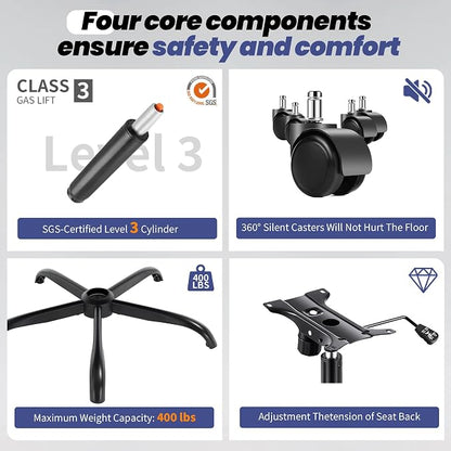 Executive Office Chair with Adjustable Lumbar Support Flip-Up Arms,Black | Executive Mesh Office Chair with Adjustable Lumbar Support, Flip-Up Arms, Thick Foam Seat, Swivel Rolling Chair, 400lbs