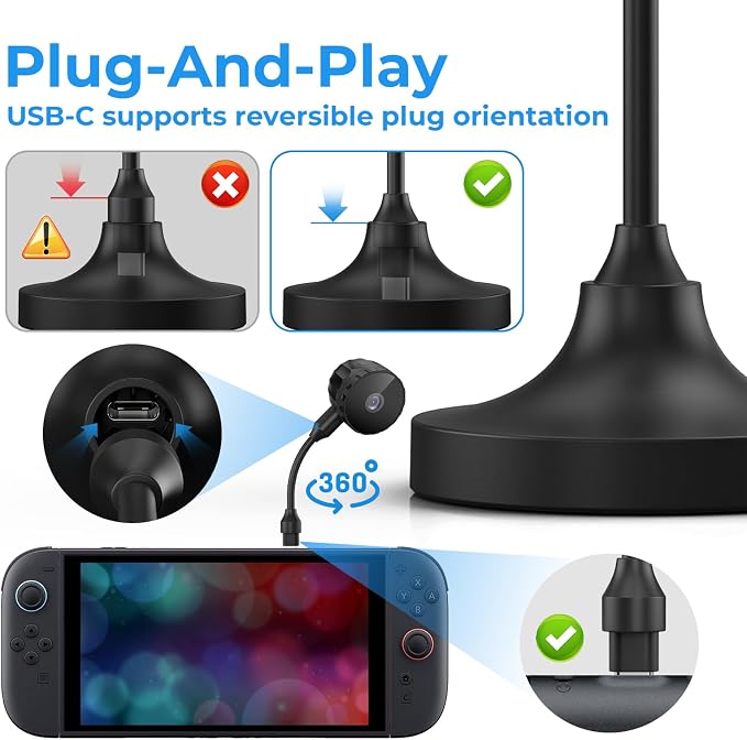 Switch 2 Camera,HD 1080P USB C Webcam Support Plug and Play,360° Flexible Angle Adjustment with Detachable USB C Cable and Privacy Sliding Lens Cover