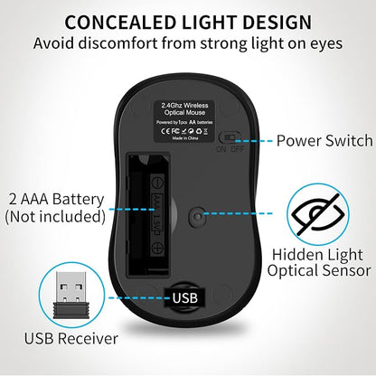 ACOZYKITTEN Wireless Mouse for Portable Computer, 2.4G Noiseless Mouse with USB Receiver, Ergonomics Cordless Optical Silent Mice for Windows PC, Tablet, Laptop, Mac- Gray & Black