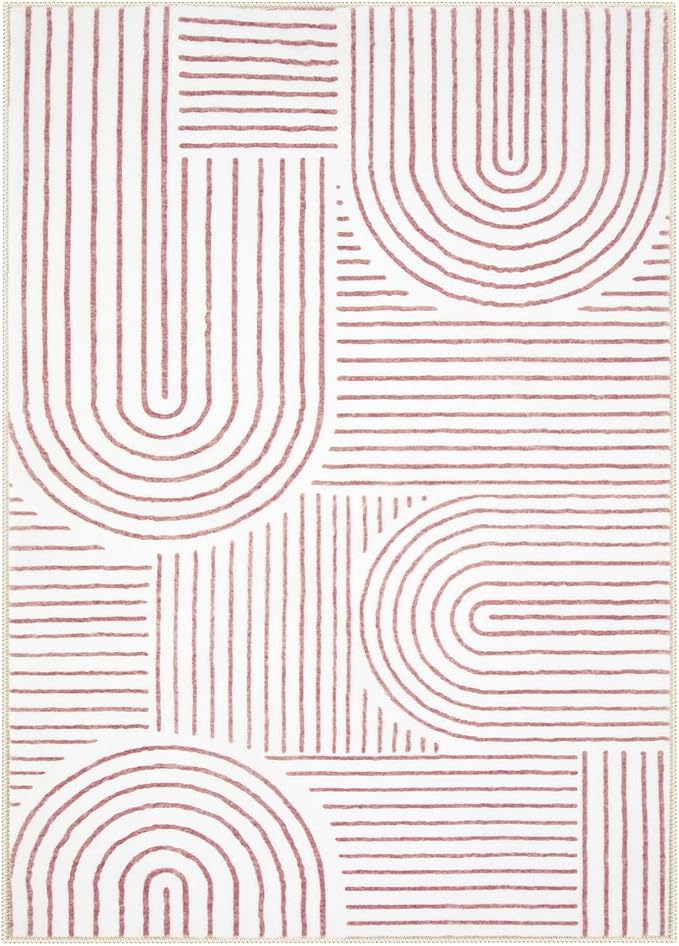 Lahome Abstract 6x9 Area Rugs, Soft Washable Rugs for Living Room Ultra-Thin Non Slip Dining Room Rug, Pink Rug Throw Large Carpet for Bedroom Office Darrell (6'x9',Pink/White)