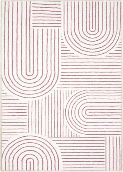 Lahome Abstract 6x9 Area Rugs, Soft Washable Rugs for Living Room Ultra-Thin Non Slip Dining Room Rug, Pink Rug Throw Large Carpet for Bedroom Office Darrell (6'x9',Pink/White)