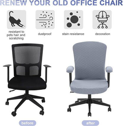 Tatuo 3 Pcs Computer Office Chair Cover Universal Rotating Chair Slipcovers Protector Removable Washable Office Armrest Covers with Zipper for High Back Seat Backrest(M,Argyle,Silver)