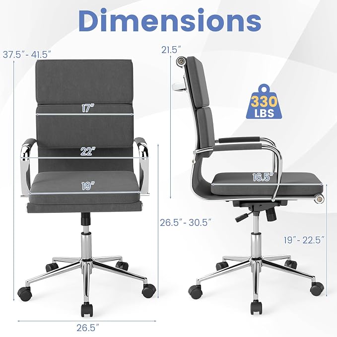 COSTWAY Ergonomic Office Chair, High Back Desk Chairs with Armrests, Comfy Lumbar Support, Rocking Function, Swivel Executive Computer Chair for Home Office, Grey