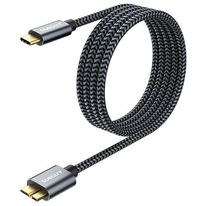 SUNGUY 10Gbps 5FT Micro B to USB C Hard Drive Cable, USB 3.1 USB C to Micro B, High-Speed External Hard Drive USB C Cable for iPhone 16 15 Pro/Pro Max, MacBook Pro/Air, WD Toshiba Westgate Seagate